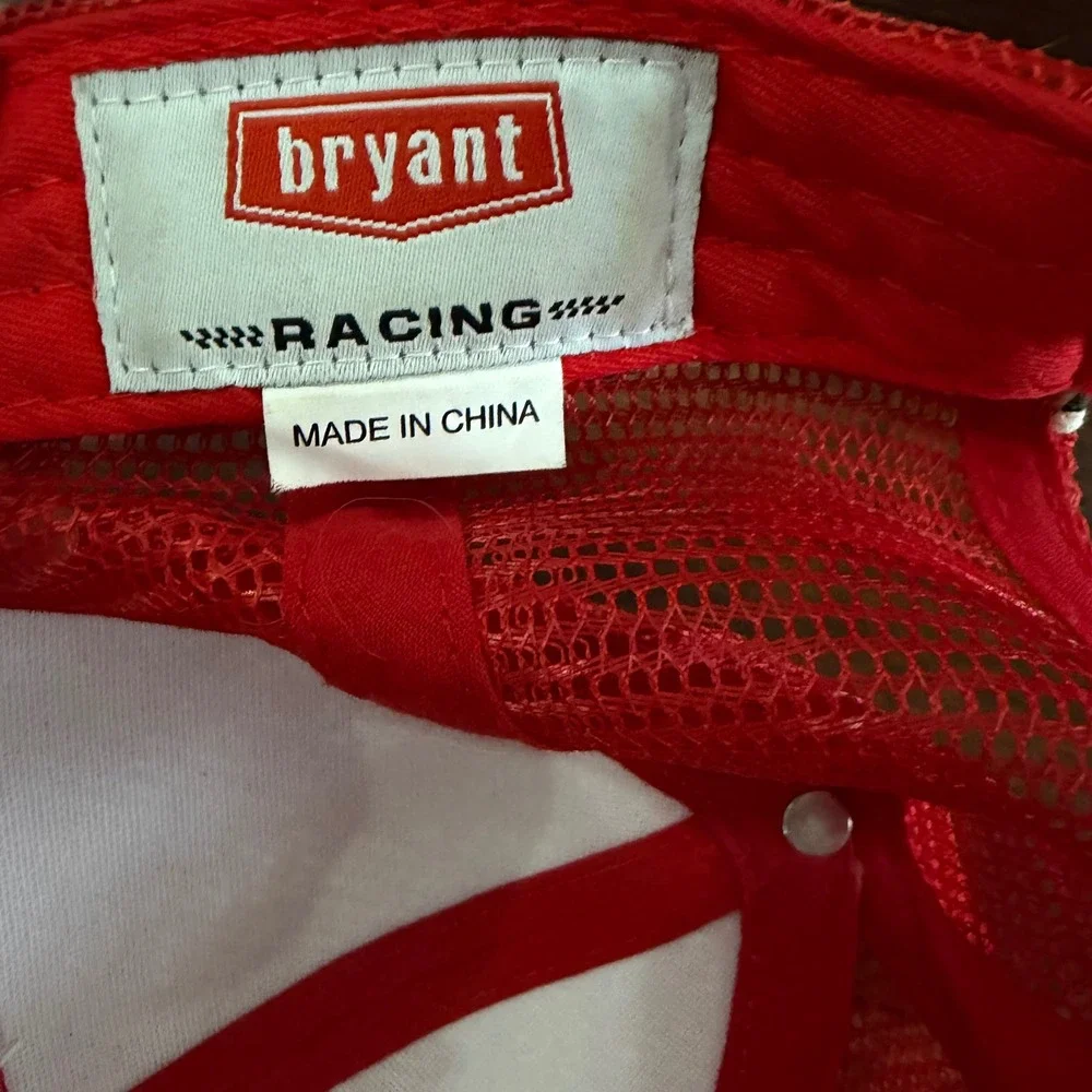 Bryant Racing Trucker Hat Red White Checkered Mesh Snapback Cap Automotive